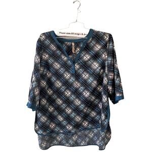 Pennington’s Blouse Plus size 3X Women's Top blue teal black V neck Relax